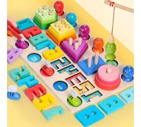 SQAQS Multi Functional Shape Matching Fishing Cognitive Board, Counting Sticks Number Maths Games with Storage Box, Learning Educational Toys for 3-6 Children Gifts(with Magnetism)