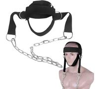 SQAQS Neck Harness Weight Lifting, Black Bold Metal Buckle, Weight Sports Neck Stretcher Weight Lifting Belt Head Trainer, Strengthener Trainer Equipment, With Chin Strap (with Hanging Points)