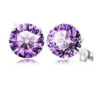 SQAQS Silver Stud Earrings, 1 Pairs 925 Sterling Silver Stud Earrings for Women 6mm Hypoallergenic Men Earrings Cubic Zirconia Sleep Cartilage Studs Gifts for Mens Women, Purple