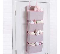 SQAQS Storage Box on the Door,Stratified Storage,Over Foldable Hanging Storage, Wardrobe Storage Organizer with 4 Pockets, Behind Door Hanging Closet Storage , for Bedroom, Living Room (Pink)