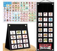 SQAQS Visual Timetable, Children Daily Routine Chart with 96 PECS Cards, Preschool Daily Routine Sheet, Visual Timetable for Kids Daily, 2-in-1 Learning Aid Picture Cards, for Home School(Black)