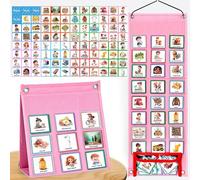 SQAQS Visual Timetable, Children Daily Routine Chart with 96 PECS Cards, Preschool Daily Routine Sheet, Visual Timetable for Kids Daily, 2-in-1 Learning Aid Picture Cards, for Home School(Pink)