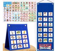 SQAQS Visual Timetable, Children Daily Routine Chart with 96 PECS Cards, Preschool Daily Routine Sheet, Visual Timetable for Kids Daily, 2-in-1 Learning Aid Picture Cards, for Home School(Blue)