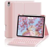 SQBEBS Case with Keyboard for iPad Air 11 inch M3/M2 2025/2024, iPad Air 5th/4th Generation 10.9 inch, 7 Colors Backlit Detachable Bluetooth Keyboard, Stand Folio Cover with Pencil Holder, Light Pink