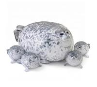 SQEQE Chubby Seal Pillow Plush with 4 Baby Seal Plushies in her Tummy, Stuffed Cotton Plush Animal Toy Gift for Kids