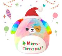 SQEQE Merry Christmas Stuffed Animal 10" Xmas Rainbow Dog Soft Toys Cute Plush Pillow Plushies for Kid Girl Boy 25CM