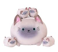 SQEQE Siamese Cat Plush, Cute Stuffed Animals Mommy with 4 Squishy Kitties, Soft Plushies Pillow Gifts for Kids