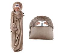 SQEQE Sloth Wearable Blanket Oversized Wearable Hooded Kawaii Blanket Hoodie Gifts for Women Girls Men Adults 50x60 Inch