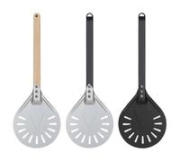 SQIANKUN Pizza Paddle 1 Pcs Pizza Turning Small Peel Paddle Short Round Tool Non Slip Wooden Handle 7 8 9 Inch Perforated Shovel Aluminum(7 inch 55cm)