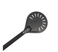 SQIANKUN Pizza Paddle Pizza Turning Small Peel Paddle Short Round Tool Non Slip Wooden Handle 9 Inch Perforated Shovel Aluminum(A3,7)