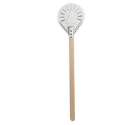 SQIANKUN Pizza Paddle Pizza Turning Small Peel Paddle Short Round Tool Non Slip Wooden Handle 9 Inch Perforated Shovel Aluminum(A1,8)
