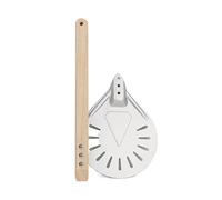 SQIANKUN Pizza Paddle Pizza Turning Small Peel Paddle Short Round Tool Non Slip Wooden Handle 9 Inch Perforated Shovel Aluminum(8 inch 58cm)