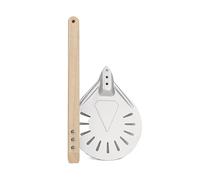 SQIANKUN Pizza Paddle Pizza Turning Small Peel Paddle Short Round Tool Non Slip Wooden Handle 9 Inch Perforated Shovel Aluminum(7 inch 55cm)