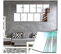 Sqinor 10 Pieces Self Adhesive Mirror Tiles HD Glass 15x23cm, Stick On Mirror Wall Decoration Rectangle Wall Mirrors for Living Room Bedroom Hallway