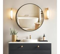 Sqinor 50cm Black Round Mirror, Modern Aluminum Framed Bathroom Wall Mirror, Hanging or Stick On Mirrors for Walls, Decorative Self Adhesive Circle Mirrors for Bathroom Hallway Bedroom Living Room