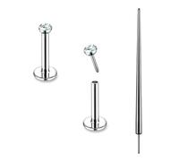 SQKXKLCZ 1 pair 16G 18G 20G G23 Titanium Bezel CZ Top Flat Back Lip Stud Earring Labret Monroe Ring Tragus Cartilage Press Fit Threadless Push Piercing Jewelry Bar Length 6-12mm, Titanium, no gemstone