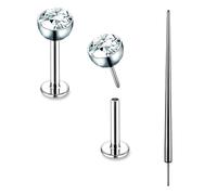 SQKXKLCZ 1 pair 16G 18G 20G G23 Titanium Bezel CZ Top Flat Back Lip Stud Earring Labret Monroe Ring Tragus Cartilage Press Fit Threadless Push Piercing Jewelry Bar Length 6-12mm, Titanium, no gemstone