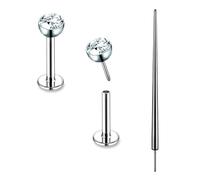 SQKXKLCZ 1 pair 16G 18G 20G G23 Titanium Bezel CZ Top Flat Back Lip Stud Earring Labret Monroe Ring Tragus Cartilage Press Fit Threadless Push Piercing Jewelry Bar Length 6-12mm, Titanium, no gemstone