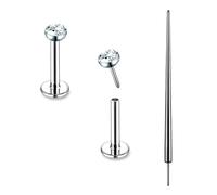 SQKXKLCZ 1 pair 16G 18G 20G G23 Titanium Bezel CZ Top Flat Back Lip Stud Earring Labret Monroe Ring Tragus Cartilage Press Fit Threadless Push Piercing Jewelry Bar Length 6-12mm, Titanium, no gemstone