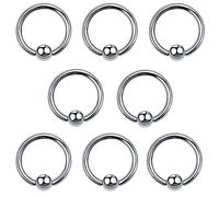 SQKXKLCZ 4pcs/8pcs 20G/18G/16G/14G G23 Titanium Captive Bead Ring Nose Rings 3mm/4mm/5mm Ball Hoop Septum Earring Helix Daith Cartilage Tragus Lip Earrings Nipple Eyebrow Body Piercing 6mm-16mm