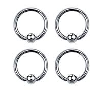SQKXKLCZ 4pcs/8pcs 20G/18G/16G/14G G23 Titanium Captive Bead Ring Nose Rings 3mm/4mm/5mm Ball Hoop Septum Earring Helix Daith Cartilage Tragus Lip Earrings Nipple Eyebrow Body Piercing 6mm-16mm