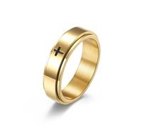 SQKXKLCZ 6mm/8mm Titanium Steel Black/Silver/Gold Fidget Ring Engraved Small Cross Stainless Steel Spinner Rings Stress Relieving Anxiety Ring Engagement Wedding Promise Band for Women Men Size 5-15