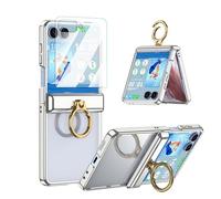 SQMCase Designed for Samsung Galaxy Z Flip 8 Case with Ring Holder & Hinge Protection & Screen Protector,Ultra Slim Crystal Plating Protective Cover for Z Flip 8 (Clear Silver)