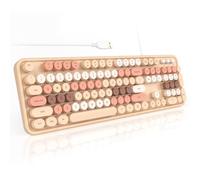 SQMD Wired Computer Keyboard, Colorful Full-Size Keyboard with Round Keycaps, Typewriter Keyboards for Windows, Laptop, PC, Desktop-Milk Tea