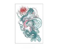 SQMSK 150 * 210mm 4pcs Sketch Large Flower Temporary Tattoos, Waterproof, Realistic, For Face, Neck, Arm, Hands, Makeup Party, For Women, Men