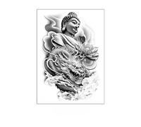 SQMSK 150 * 210mm 4pcs Sketch Large Flower Temporary Tattoos, Waterproof, Realistic, For Face, Neck, Arm, Hands, Makeup Party, For Women, Men