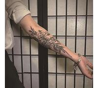 SQMSK 2pcs 24 * 10cm Realistic Large Flower Temporary Tattoos, Waterproof Full Arm Tattoo Stickers With Plant Dyes For Festivals, Parties, And Makeup