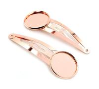 SQMSK 60 * 20MM 10pcs Rose Gold Snap Hair Clips Tray Barrettes Tray Hair Bobby Pins With Blank Tray Round Bezel Settings Trays for Hair Pin DIY