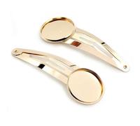 SQMSK 60 * 20MM 10pcs Rose Gold Snap Hair Clips Tray Barrettes Tray Hair Bobby Pins With Blank Tray Round Bezel Settings Trays for Hair Pin DIY