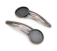 SQMSK 60 * 20MM 10pcs Rose Gold Snap Hair Clips Tray Barrettes Tray Hair Bobby Pins With Blank Tray Round Bezel Settings Trays for Hair Pin DIY