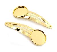 SQMSK 60 * 20MM 10pcs Rose Gold Snap Hair Clips Tray Barrettes Tray Hair Bobby Pins With Blank Tray Round Bezel Settings Trays for Hair Pin DIY
