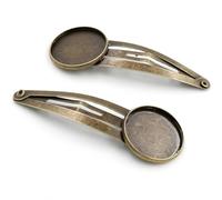 SQMSK 60 * 20MM 10pcs Rose Gold Snap Hair Clips Tray Barrettes Tray Hair Bobby Pins With Blank Tray Round Bezel Settings Trays for Hair Pin DIY