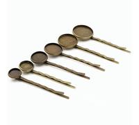SQMSK 60 * 20MM 10pcs Silver Metal Hair Clips Tray Hair Barrettes Tray Hair Bobby Pins With Blank Tray Round Bezel Settings Trays for Hair Pin