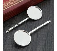 SQMSK 60 * 20MM 10pcs Silver Metal Hair Clips Tray Hair Barrettes Tray Hair Bobby Pins With Blank Tray Round Bezel Settings Trays for Hair Pin