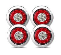 SQOFHA Indicator Light For Truck Offroad Pickup Lorry 12V 24V Halo Ring Taillight Round LED Tail Brake Lamp High Low Red Stop Signal Turn Signal Light(4pcs Red White)