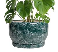 SQOWL 10 Inch Plant Pot - Ceramic Planter for Indoor Plants Outdoor, Large Ceramic Flower Pot with Drainage Hole and Saucer, Decorative Round Planter, Living Room Decor, Gifts for Women Men, Green