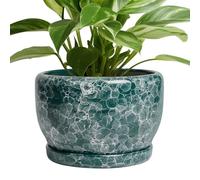 SQOWL 8 Inch Plant Pot - Ceramic Planter for Indoor Plants, Decorative Flower Pot with Drainage Hole and Saucer, Round Planter Outdoor, Room Patio Decor, Garden Gifts for Women, Green