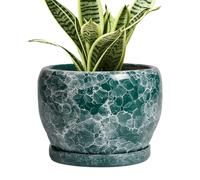 SQOWL Ceramic Pot for Plants - 6 Inch Ceramic Planter with Drainage Hole and Saucer, Round Flower Pot for Indoor Outdoor, Decorative Small Planter, Room Home Decor, Plant Lover Gifts, Green