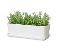 SQOWL Rectangular Planter - 10 Inch Ceramic Pots for Plants with Drainage Hole and Saucer, Succulent Pots for Indoor Outdoor, Cactus Herb Flower Planter, Home Decor, Gifts for Plant Lovers, White