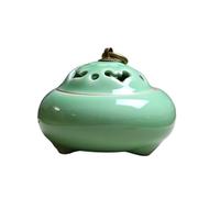SQOYEI Ceramic Garlic Keeper with Lid New Chinese Style, Food Containers Garlic Holder Dustproof Ventilated Dining Room, Living Room Garlic Jar(Green)