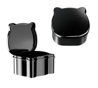 SQOYEI Drainable Design Denture Cup Bedside Table, Washbasin Contact Lenses, Earrings Denture Case with Lid Adults Denture Bath Reusable(Black)