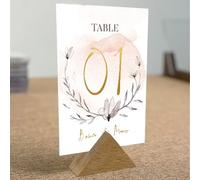 SQOYEI Modern Wooden Base Table Number Holders with Number Cards, Table Signs for Office Meeting, Western Restaurant Place Card Holders(Numbers 1-25)