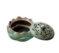 SQOYEI Retro Flower Shape Garlic Holder Countertop Produce Saver, Ceramic Garlic Keeper with Lid Dustproof Garlic Jar Reusable Pepper Storage