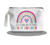 SQQCMM Teacher Survival Kit Makeup Bag - Best Teacher Gifts Cosmetic Bag, 'it's a Good Day to Teach' Tiny Humans, Canvas Zipper Makeup Bag, blue
