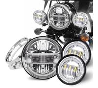 SQRHDF Motorcycle Headlight Black/Chrome 7inch LED Headlight /4.5inch Fog Lamp For Electra Glide For Road King Motorcycle Headlamp Bracket Set Motorcycle Chrome Spotlights(Chrome B)