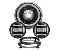 SQRHDF Motorcycle Headlight Motorcycle 7 Inch Round Led Headlights For Halo Ring Turn Signal DRL Auxiliary Motor Fog Lights Motorcycle Chrome Spotlights(Black Set)